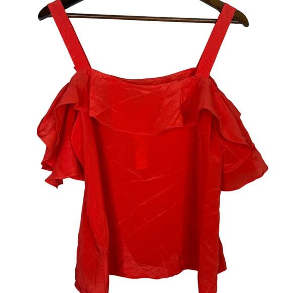 NWT J. Crew Silk Ruffled Flounce Cold Shoulder Top Blouse 12 Fresh Poppy Red - Picture 6 of 15